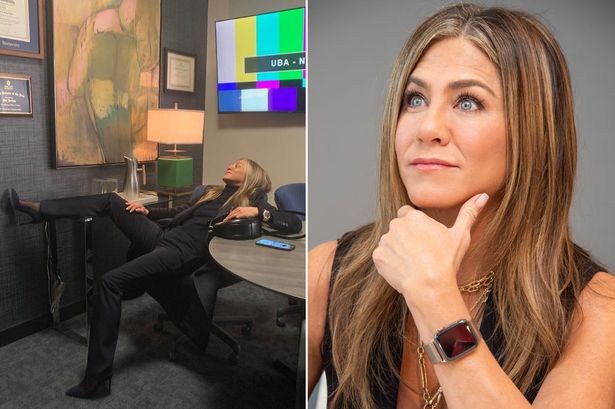 Jennifer Aniston collapses with exhaustion at her desk on The Morning Show