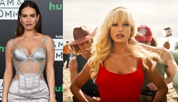 Lily James stuns in cut-out dress as Pamela Anderson
