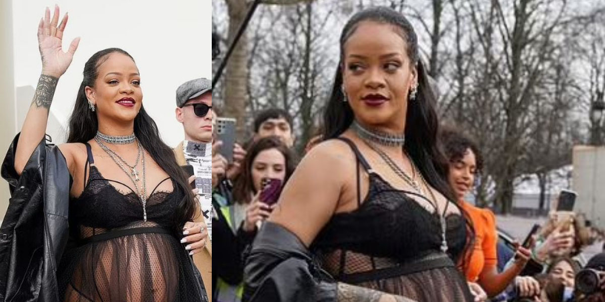 Rihanna shows off pregnancy curves in rocked black lingerie