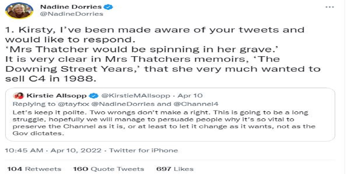 The feud between Nadine Dorries and Kirstie Allsopp over Channel 4 privatisation