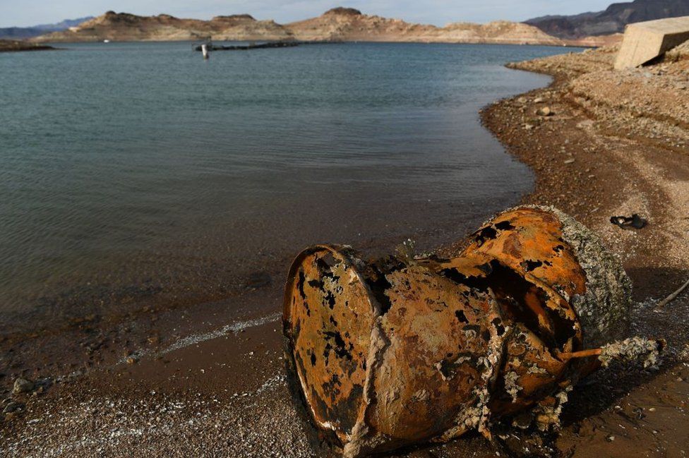Human remains are revealed in Lake Mead as the reservoir shrinks.
