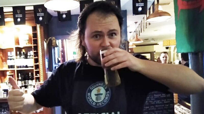 A man breaks the world record for pub crawling by visiting 56 bars in 24 hours on his day off.