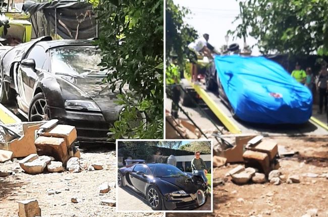 Cristiano Ronaldo’s £1.7 million Bugatti is involved in a crash in Majorca, prompting police to launch an investigation after the supercar collides with a wall.